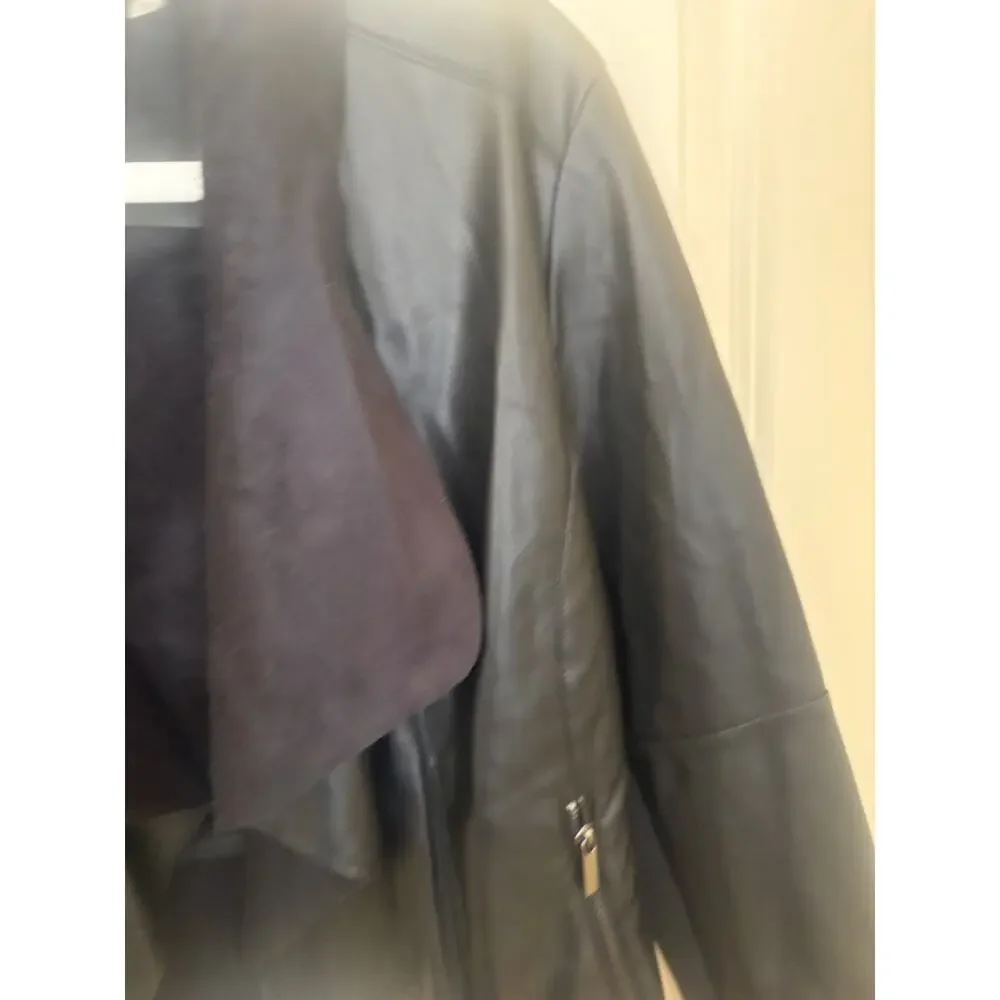 Black Faux Suede Short Jacket Draped Open Front Zip Pockets Bagatelle Medium